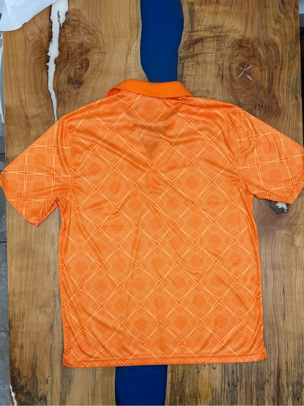 Greg Norman Play Dry Polo Large Orange Geometric Golf Shirt Mens - Picture 8 of 8